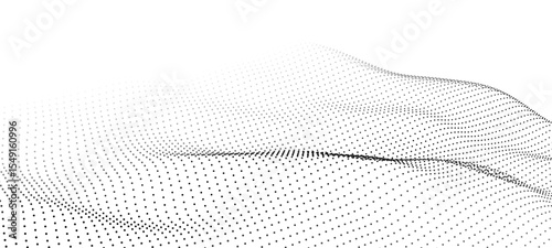 Wave of flowing particles on a white background. Abstract backdrop with dynamic elements of waves and dots. Vector illustration