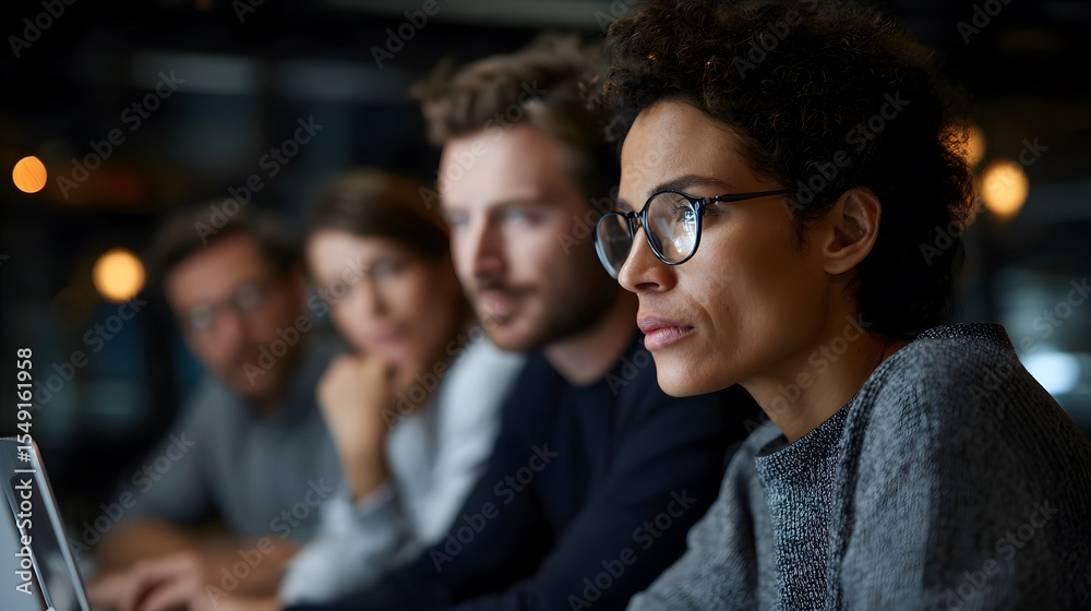 Fototapeta premium Entrepreneurial innovation workshop 3D modeling tool AI driven simulation multicultural team discussing product scaling solution custom creative loft background cut out isolated transparent background