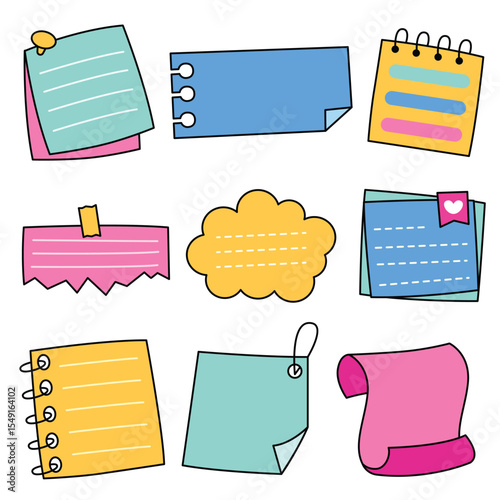 Set of hand drawn note paper vector illustration