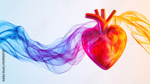 Anatomical Heart with Colorful Smoke Streams