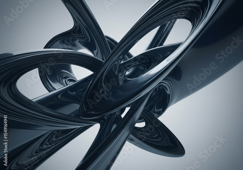 Abstract 3D Render: Dark Blue Swirling Forms