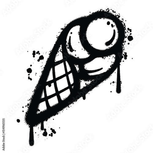 Graffiti Spray cone ice cream on isolated white background