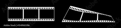 35mm film strip vector design with 3 frames on black background. White film reel symbol illustration to use for photography, television, cinema, photo frame.