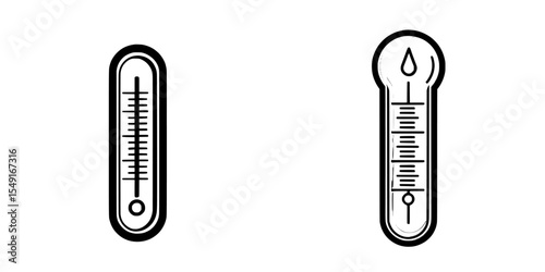 Icon for temperature and health measurement represented by a thermometer, designed in modern black and white style with copy space