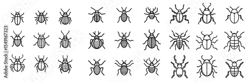 The bug animal icon collection boasts modern line artwork, with a beetle bug icon prominently displayed on a white background