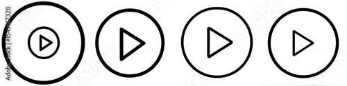 A modern play button symbol in black, surrounded by a circular border, is often utilized in digital media apps, suitable for UI and multimedia purposes