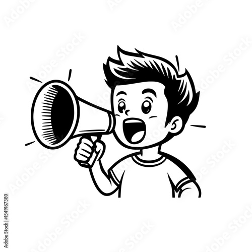 The business icon features a person in a promotional mood, holding a megaphone