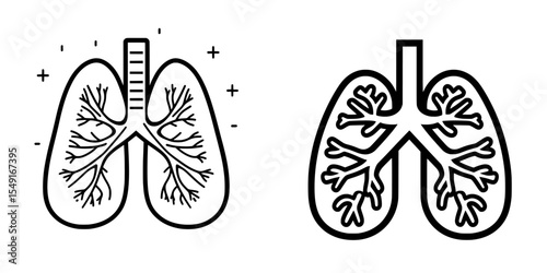 Lung Pollution Line Icon represents a modern thin outline illustration of lungs affected by airborne contaminants, serving as a symbol for health and environmental awareness