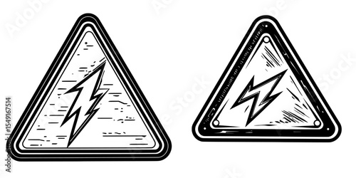 Warning sign indicating high voltage danger, characterized by a triangular yellow shape with a black border and a lightning bolt symbol on an isolated background