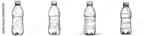 Illustration of a plastic water bottle created by hand on a white backdrop