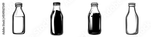 The milk bottle is a modern icon, represented by a glass container used for holding dairy products or beverages, typically depicted as a black silhouette on a white background