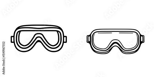 Icon of safety goggles presented in a black and white outline style