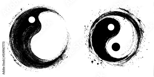 The Yin and Yan symbol is represented by a chinese style brush stroke sign