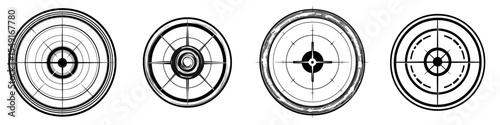 Modern Illustration of Isolated Gun Sight Crosshairs and Bullseye