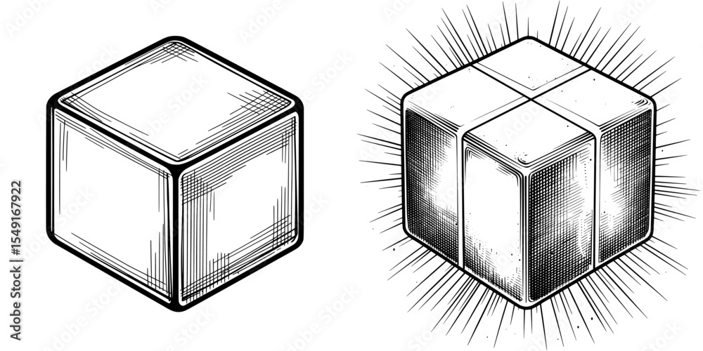 D cube icon featuring axes for X, Y, and Z, designed in a black and white line art style, available as an editable modern file on a transparent background