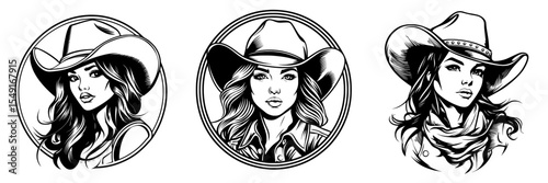 A high-quality modern logo featuring a cowgirl, ideal for use as a T-shirt graphic