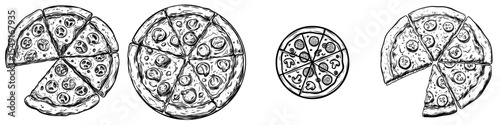 pizza - black and white isolated icon - modern illustration’ is rephrased as ‘modern illustration of a pizza as a black and white isolated icon
