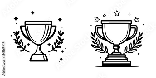 The Gold Trophy Cup is represented by a Modern Flat Trophy Icon with stars and laurel wreath