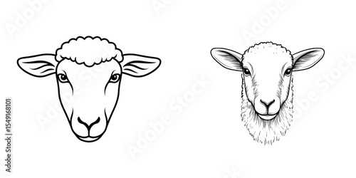 Modern illustration includes a sheep head drawn in continuous line style, which serves as a lamb head line art icon design and a minimalist sheep icon in black linear form