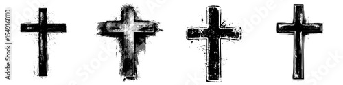 A contemporary depiction of a grungy Christian cross symbol set against a white backdrop