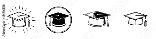 Modern illustration of a graduation hat with black outlines