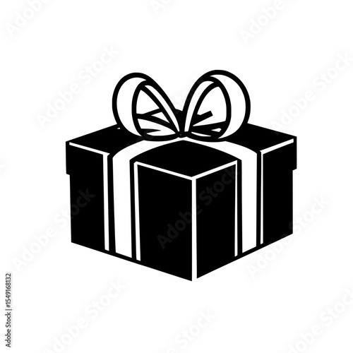 A modern gift box symbol serves as a gift icon, typically used to represent birthday and Christmas gifts, and is often illustrated as a black gift box