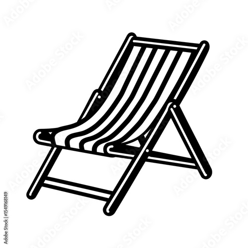 In white and black colors, a modern beach chair icon is offered as part of a collection for web and mobile app design, as well as UI