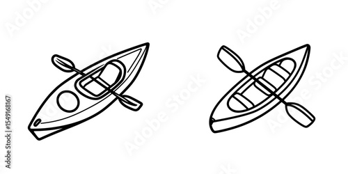 One icon of a kayak in line style, colored in white and black, suitable for use in web and mobile apps, as well as user interfaces