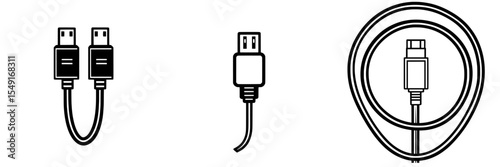 A modern illustration in trendy style depicting a computer audio cable icon as a black fill silhouette with a plug and wire is a top pick for editable graphic resources suitable for various purposes