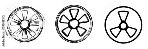 Icon of radioactive symbol, nuclear radiation warning, and atomic energy logo, all isolated on a white background