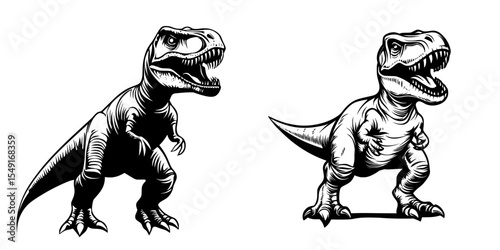 The T-Rex is depicted in a minimalist and simple silhouette, presented as a modern illustration