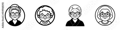 The description is a modern illustration of a minimalist and flat logo for Grandma