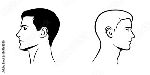 Man Portrait User Member Male Face Avatar Profile Side View Account Black White Line Outline Sign Symbol EPS Modern Human Head Shape Icon Silhouette