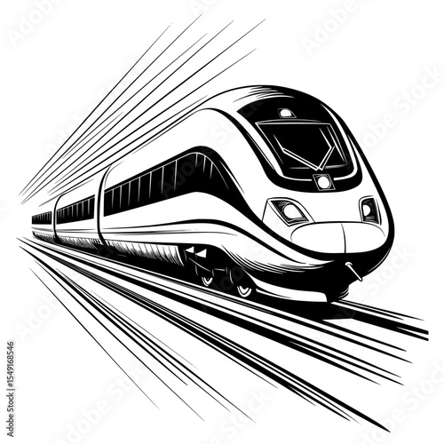 Modern high-speed train emblem, a super streamlined train set against a white background, created with modern illustration techniques