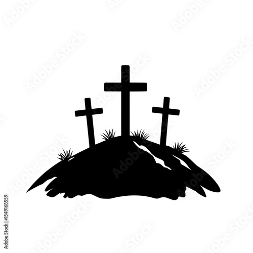 Religious icon, the Calvary icon, depicts a black silhouette of crosses on the notable Calvary hill