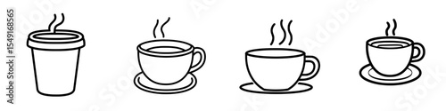 A modern flat illustration of a coffee cup icon with an editable stroke outline is isolated on a white background