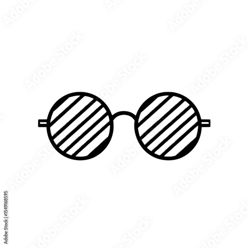 A slender outline of lattice-patterned club glasses with stripes, symbolizing an eye protection accessory and representing health and vision preservation, depicted in a minimalist black and white