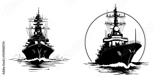 A modern warship silhouette can serve as an icon, symbol, or sign, and the battleship symbol is often associated with the military, war, conflict, and patrol