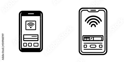 Modern flat design pictogram of a single mobile payment line icon in black, representing simple banking transactions by phone for use in app logos, web buttons, and ui ux interface elements on a