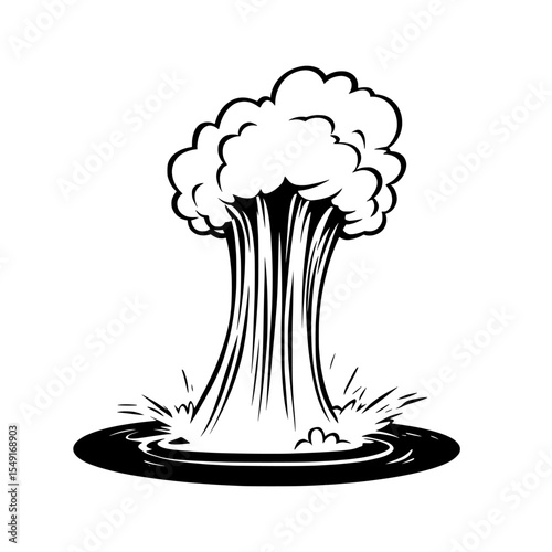 A simple illustration of a geyser, in black and flat design, is set against a white background in an eps format