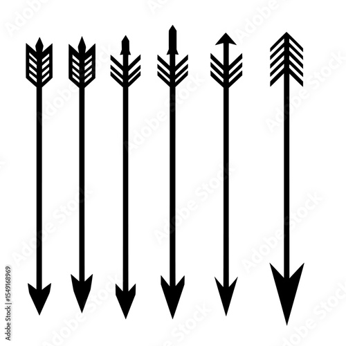 The modern icon known as the long arrow line is depicted in silhouette, with additional modern arrow designs also being showcased, including arrows pointing in various directions