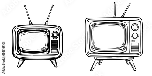 A modern TV is illustrated in line art style with a simple design, easy to edit and customize with any color of your choice, presented in a television color and outline style