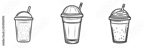 The cold drink icon features a plastic cup with a dome lid and showcases various beverages like milkshakes, smoothies, slush, iced coffee, and bubble tea in a modern illustration