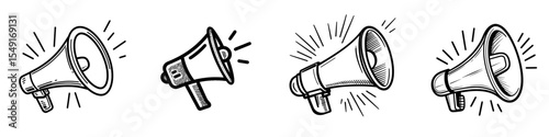 The linear style icon of a megaphone symbolizes announcing with an editable stroke width