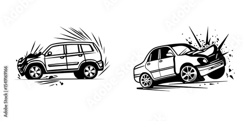 Black and white linear logo mark representing a car side crash icon