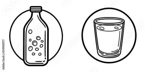 Soy milk symbol represented by a black outline icon in a round and rounded circle format as a badge or stamp label isolated on a transparent background