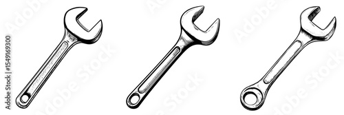 A modern illustration depicting a combination wrench with open and ring ends, represented by a wrench or spanner icon