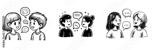 The concept of a meeting is depicted with two individuals engaged in conversation, accompanied by speech bubbles