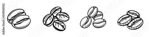A trendy coffee beans icon isolated on a white background, also serving as a coffee beans logo, is presented in a modern illustration style
