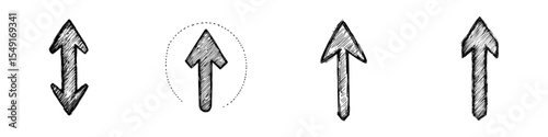 A modern hand-drawn dashed down arrow icon is presented in a trendy flat style illustration isolated on a white background